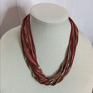 $5 Bundle Add on Multistrand Red , Coral and Gold Necklace - Statement piece